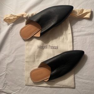 Magali Pascal Black Leather Brand New Slip On Sandals US Size 9/ EU 39